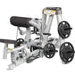 Hoist ROC-IT silver and black plate-loaded biceps curl machine with black padded seat and arm rest on white background