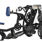 Hoist ROC-IT Seated Mid Row machine with black frame, blue padded seat and backrest, weight plates, and handle bars on white 
