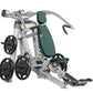 Hoist ROC-IT Incline Chest Press Machine with silver frame, green padded seat and backrest, black weight plates, and foot ped