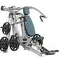 Hoist ROC-IT Incline Chest Press Machine with silver frame, blue padded seat and backrest, black weight plates, and dual hand
