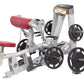 Hoist ROC-IT decline chest press machine with silver frame, red padded seat and backrest, black weight plates, and digital di