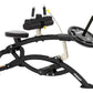 Black and silver Hoist seated calf raise machine with padded seat, foot platform, weight plate holder, and leg extension arm 