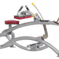 Hoist Seated Calf Raise machine with gray frame, red padded seat, dual handles with black grips, and yellow adjustment lever 
