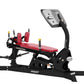 Hoist Dual Action Leg Press with red padded seat and backrest, black frame, digital display, and foot platform on white backg