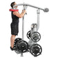 Man using silver and black standing calf raise machine with weighted plates, worn by model demonstrating exercise position