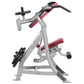 Hoist Abdominals Machine with silver frame, burgundy seat and backrest, black handles and footrest on white background