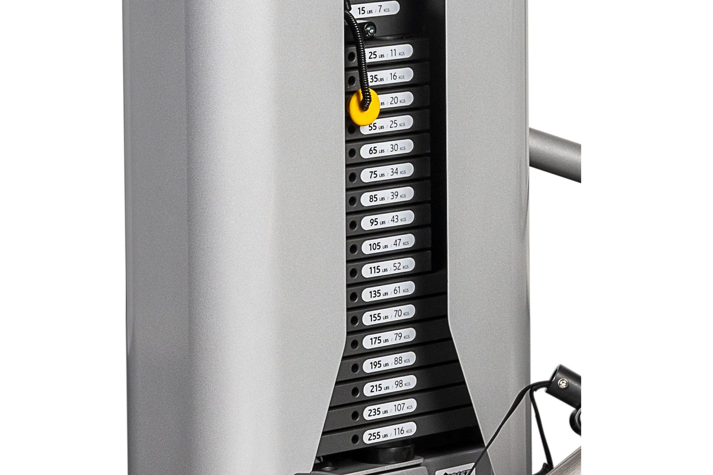 Hoist ROC-IT Biceps Curl Machine with silver frame and black weight selector stack showing incremental weight settings from 1