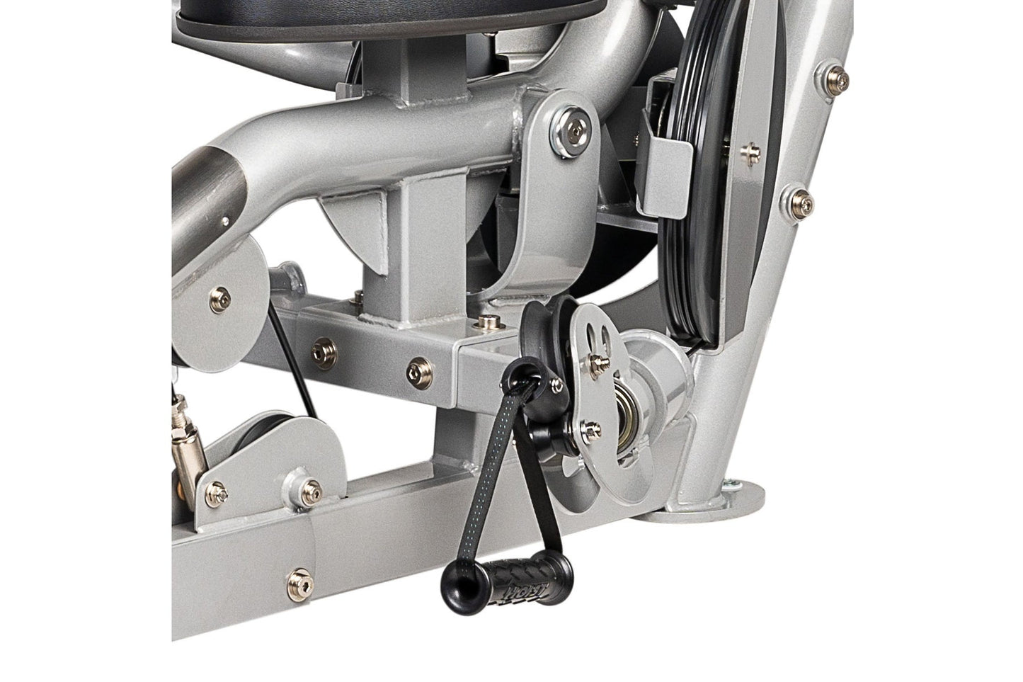Hoist ROC-IT Biceps Curl Machine with silver frame, black seat cushion, and mechanical lever components on white background