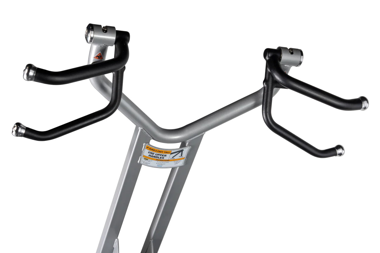 Hoist ROC-IT Lat Pulldown Machine with silver frame, black handles, and dual-grip attachment arms on white background