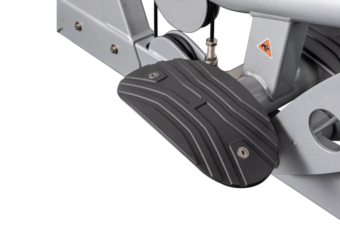 Hoist ROC-IT Lat Pulldown Machine with black ribbed footplate and gray frame on white background