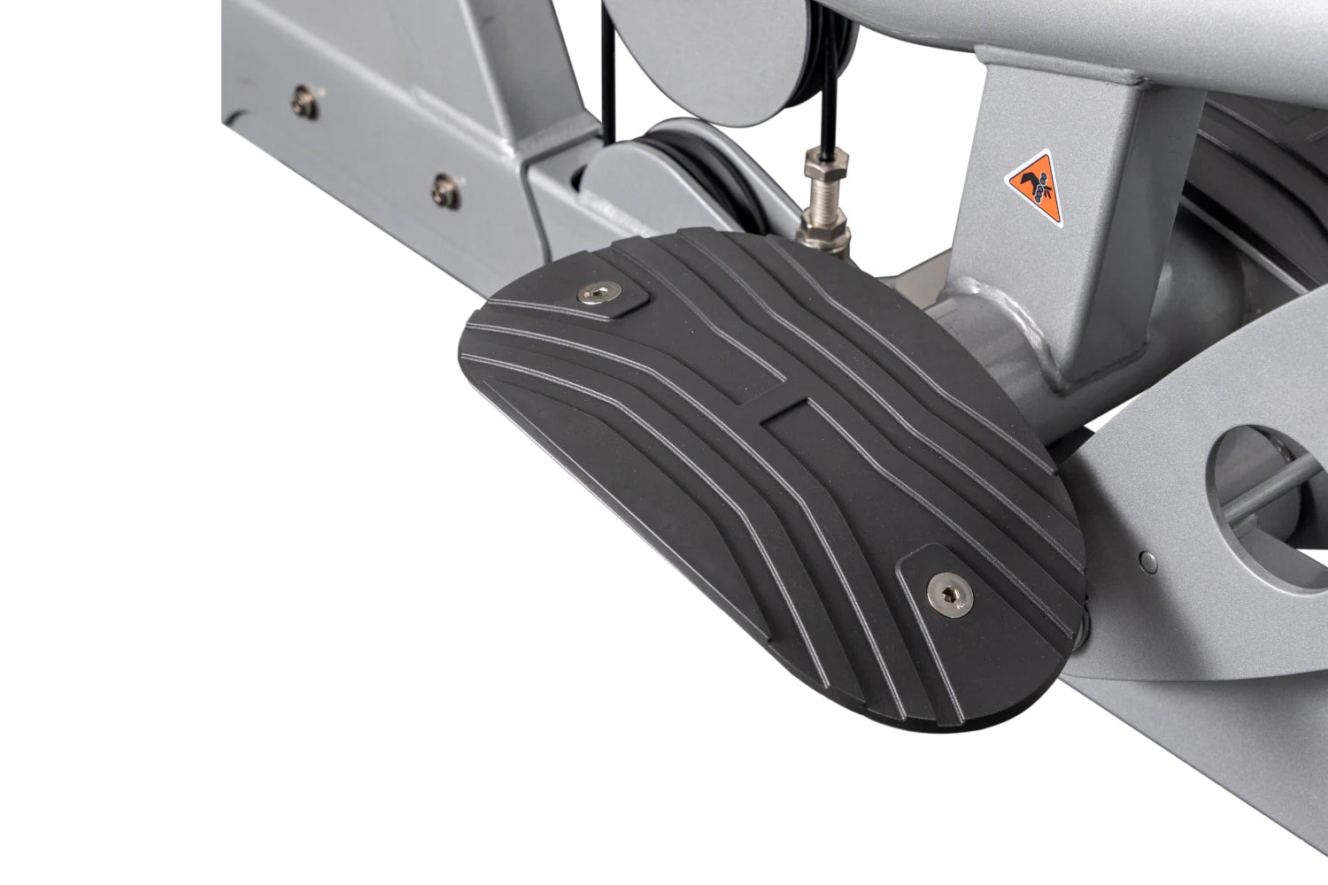 Hoist ROC-IT Lat Pulldown Machine with black ribbed footplate and gray frame on white background