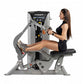 Gray and black Hoist ROC-IT seated mid row machine with female model demonstrating proper form in black workout attire