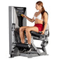 Woman using silver and black Hoist ROC-IT leg extension machine with padded seat and footrest