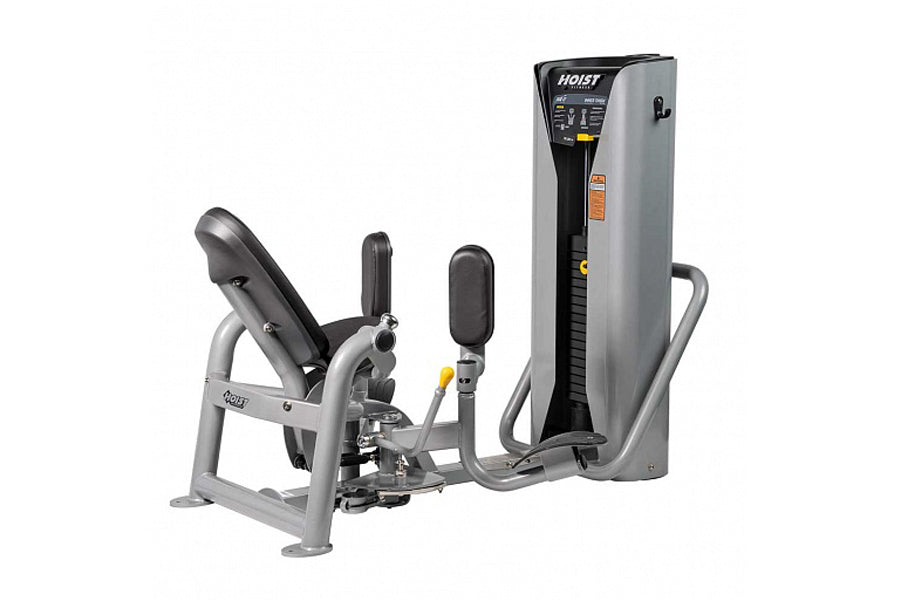 Hoist ROC-IT Inner Thigh Machine with gray steel frame, black padded seat and handles, digital display panel on upright tower
