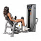 Hoist ROC-IT leg press machine with gray frame and black seat, shown with model demonstrating use on white background