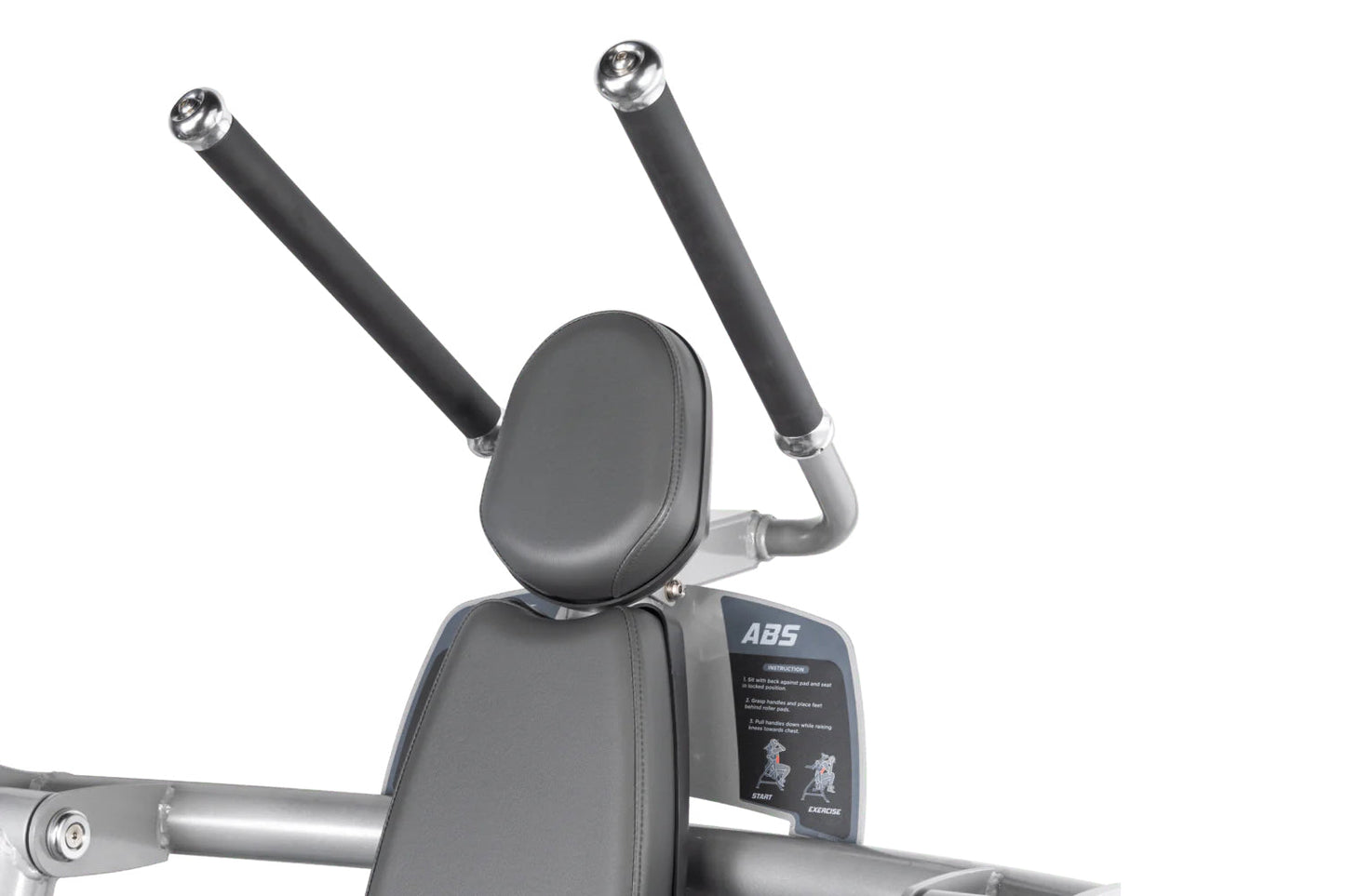 Hoist ROC-IT Abdominals Machine with gray padded seat, black handles, and silver metal frame on white background