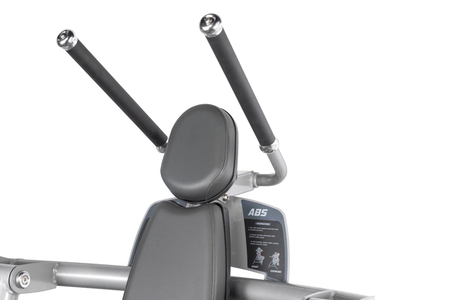Hoist ROC-IT Abdominals Machine with gray padded seat, black handles, and silver metal frame on white background