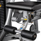 Hoist ROC-IT leg press machine with black padded seat, silver frame, and black foot pedals on white background