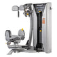 Hoist ROC-IT Rotary Torso Machine with silver and black frame, gray padded seat, dual handles, and control panel on white bac