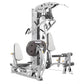 Hoist V-Express Home Gym with lat pulldown, leg press, leg extension, and cable pulley system on white background