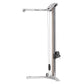 Silver and black cable column machine with adjustable pulley system, perforated head plate, and floor base on white backgroun