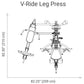 V-Ride Leg Press machine schematic showing seated leg press position with dimensions 82.25" width by 82.50" height, line draw