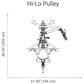 Hi-Lo Pulley attachment with dual handles and cable system, technical drawing showing 80.5 inch height and 61.5 inch width di