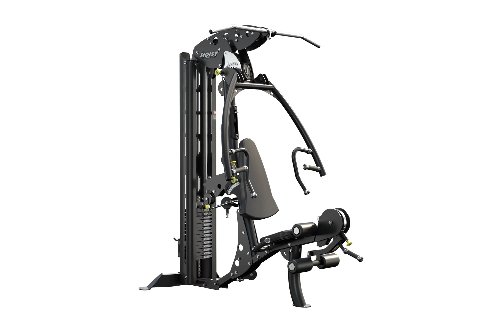 Hoist V1-Elite black multi-station home gym with cable machines and weight stack on white background