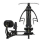 Black Hoist V1-Elite home gym with dual weight stacks, leg press station on left, chest press station on right, and overhead 
