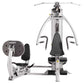 Hoist V1-Elite Home Gym with silver frame, black seat and handles, dual weight stacks, front and side view on white backgroun