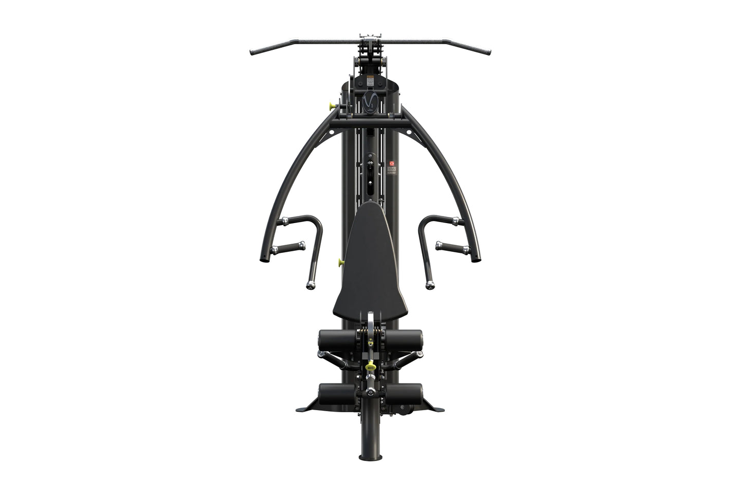 Black Hoist V1-Elite home gym machine with curved frame, padded seat, dual handles, and foot platform on white background