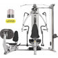 Hoist V4-Elite multi-station home gym with silver frame, black seats and handles, weight stack shown left, on white backgroun