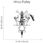 Hi-Lo Pulley overhead exercise machine technical schematic with dimensions, shown top-down view on white background