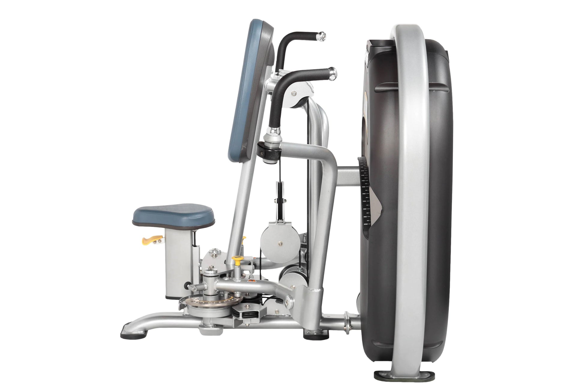 Hoist Club Line Pec Fly/Rear Delt machine with blue padded seat, silver frame, black handles, and large weight stack on white