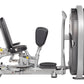 Hoist Club Line leg press machine with silver frame, black padded seat and footrest, side view on white background