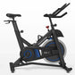 Horizon 5.0 IC black and blue indoor stationary bike with padded seat, handlebar display, and pedals on white background