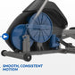Horizon 7.0 AE elliptical machine with blue flywheel, gray frame, and black foot pedals on white background