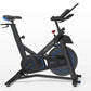 Horizon 7.0 IC black and blue indoor stationary exercise bike with padded seat, handlebars, and flywheel on white background