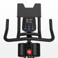 Horizon 7.0 IC black indoor stationary bike with digital console display, curved handlebars, and red brake button on white ba