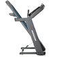 Horizon 7.4 AT treadmill with gray frame, blue accent stripe, and dual handlebar design on white background