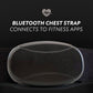 Bluetooth chest strap with black fabric band and gray sensor pod, connects to fitness apps