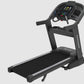 Black Horizon 7.8 AT treadmill with digital display console, handrails, and black running belt on white background