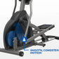 Horizon EX-59 elliptical machine with gray frame, blue flywheel, and digital display console on white background