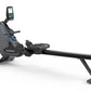 Horizon Oxford 3 black and gray rowing machine with digital console and extended footrest on white background