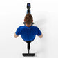 Person wearing blue shirt using black and blue Horizon Oxford 6 rowing machine, overhead view