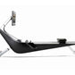 Hydrow Pro rowing machine with black seat and silver frame, adjustable phone mount arm, displayed on white background