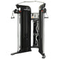 Inspire Fitness FT1 functional trainer with black panels, silver frame, dual weight stacks, and cable attachments on white ba