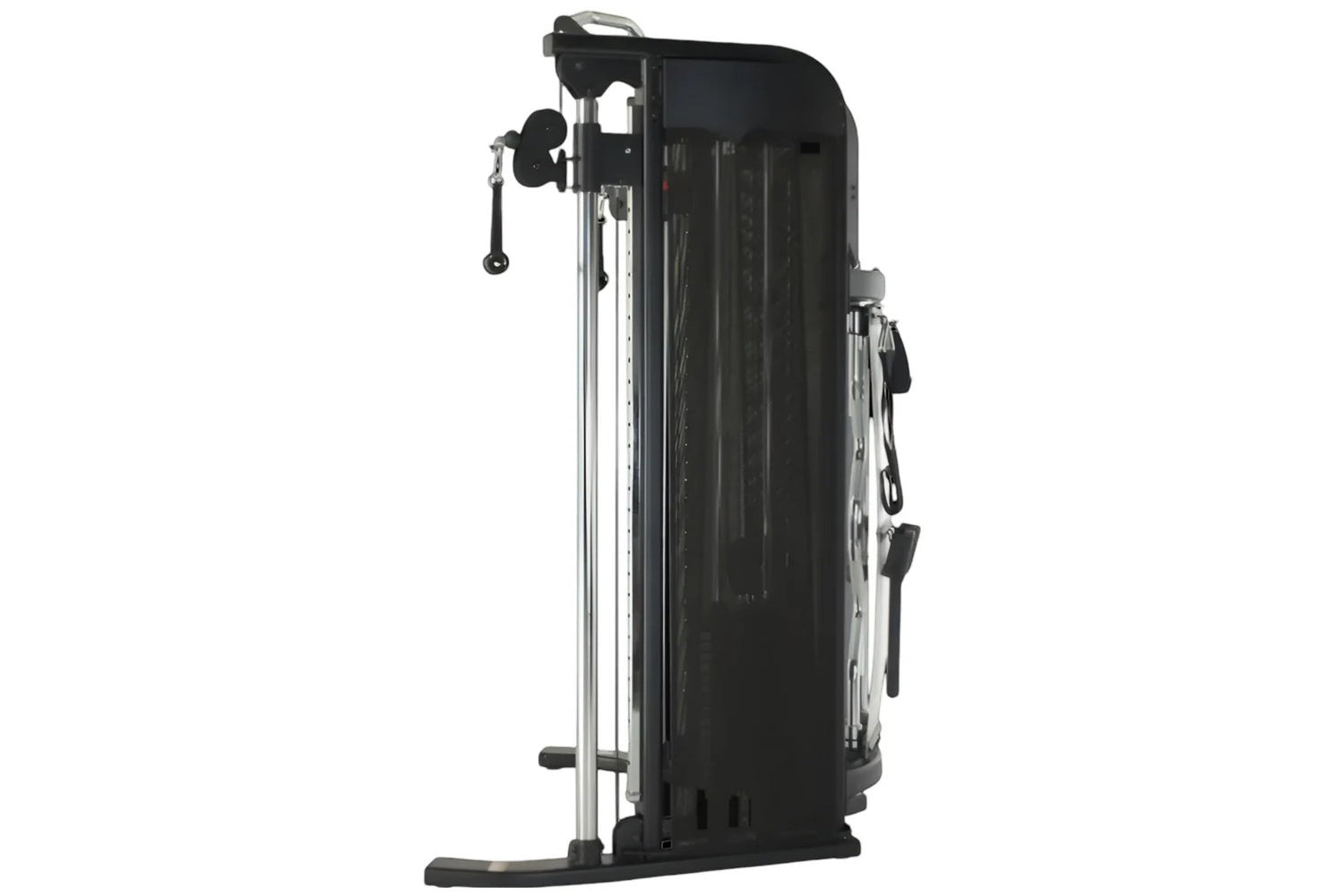 Black and silver Inspire Fitness FT1 functional trainer with dual cable towers, weight stacks, and adjustable pulleys on whit