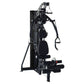 Black multi-gym machine with leg press, chest press, and cable attachments on white background