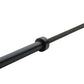 Black stainless steel Olympic weightlifting bar with knurled grip and collar, shown on white background